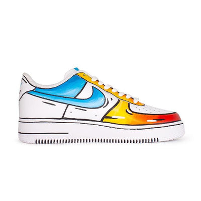 Custom Orange, yellow and blue comic style Male Air Force 1 Low Skate shoes – custom sneakers view 2 | DiySneakers
