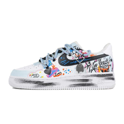 Custom lively Little Devils In Black, White And Blue Air Force 1 – custom sneakers view 2 | DiySneakers