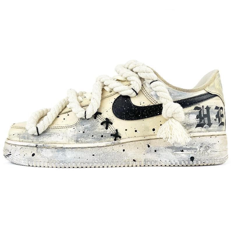 Beige aged Gothic rope-inspired custom sneakers for men