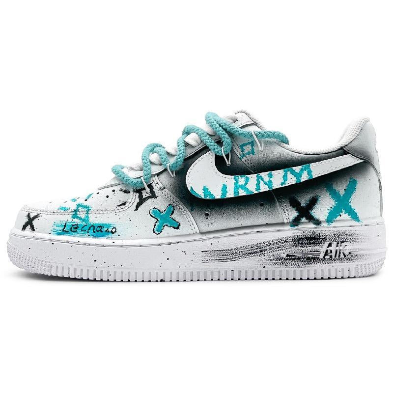 Custom Crayon drawing 2.0 blue Air Force 1 White/black/cyan – hand-painted custom sneakers | DiySneakers