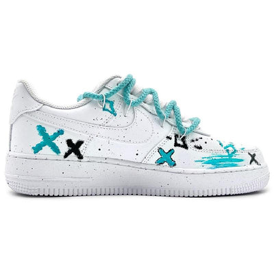 Custom Crayon drawing 2.0 blue Air Force 1 White/black/cyan – custom sneakers view 2 | DiySneakers