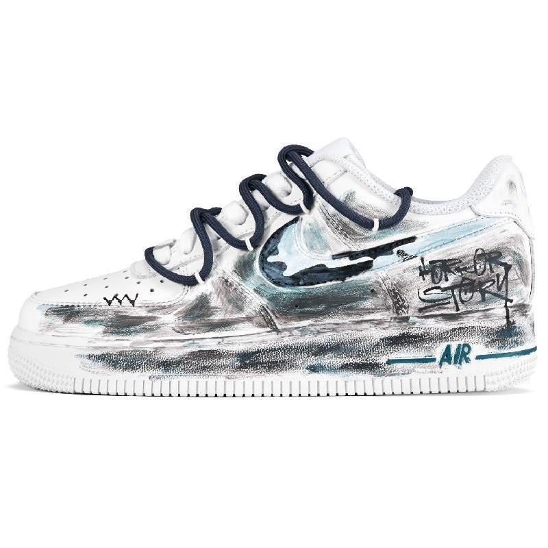 Custom Male star trails Air Force 1 Gray/White/Green – hand-painted custom sneakers | DiySneakers