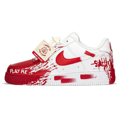Custom AF Chainsaw Horror Air Force 1 White/Red – hand-painted custom sneakers | DiySneakers