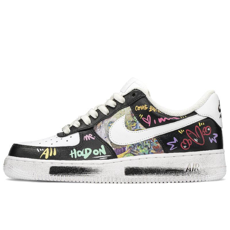 Black and white street-graffiti custom sneakers