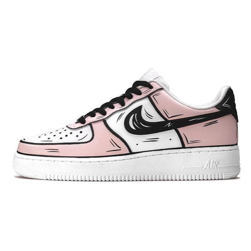Pink and white comic-outline custom sneakers