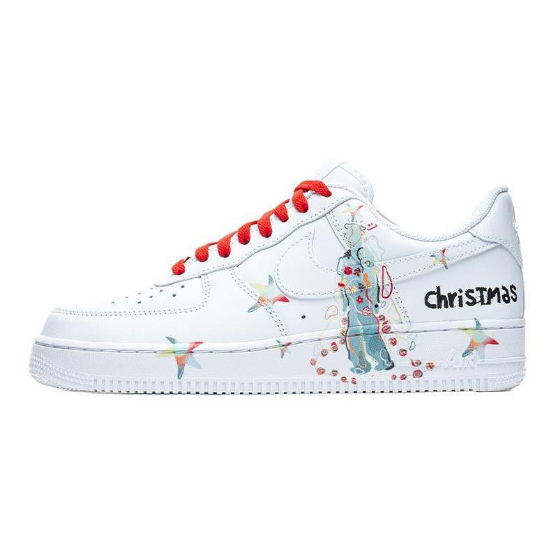 White festive character-graphic custom sneakers
