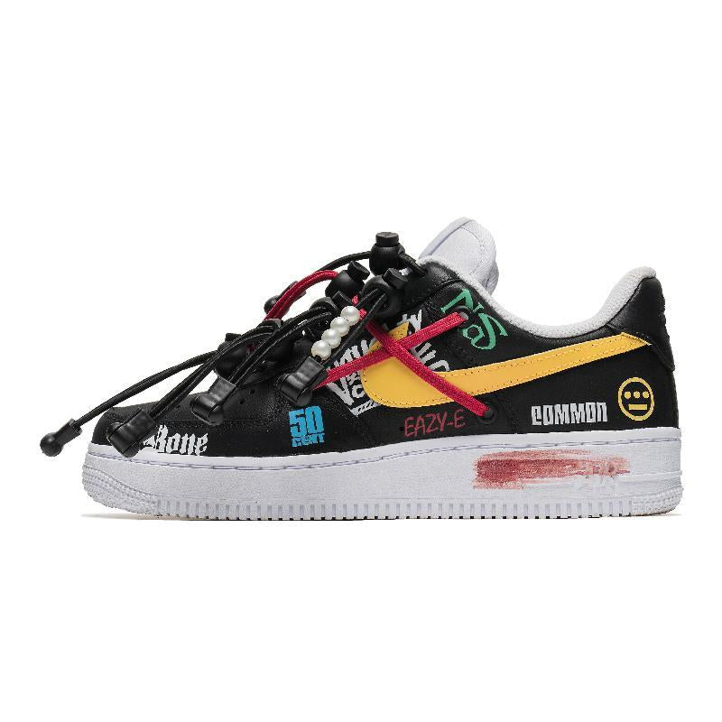 Custom graffiti wall in black color Air Force 1 – hand-painted custom sneakers | DiySneakers
