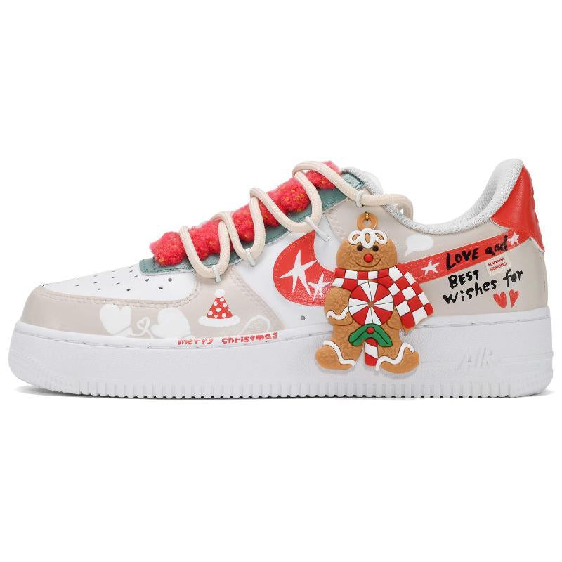 Custom Christmas greetings for both and Air Force 1 Red White – hand-painted custom sneakers | DiySneakers