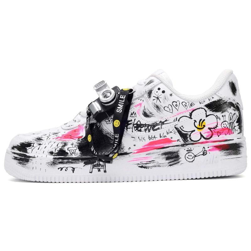 Custom Perfect holiday for both and Air Force 1 Black/White/Pink – hand-painted custom sneakers | DiySneakers