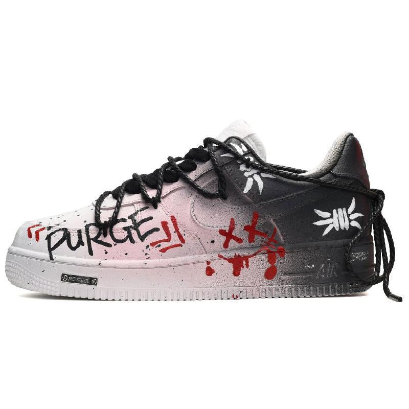 Custom splashing graffiti in black, white and red Air Force 1 – hand-painted custom sneakers | DiySneakers