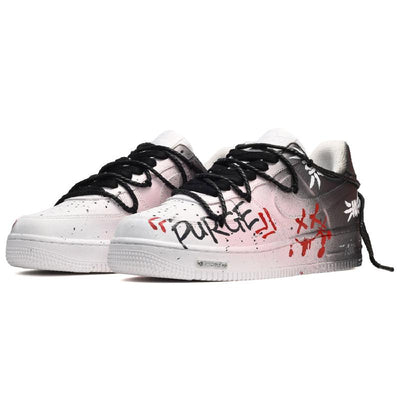 Custom splashing graffiti in black, white and red Air Force 1 – custom sneakers view 2 | DiySneakers