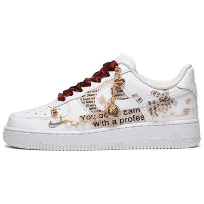 Custom vintage old newspaper in white and brown Air Force 1 Light Khaki – hand-painted custom sneakers | DiySneakers