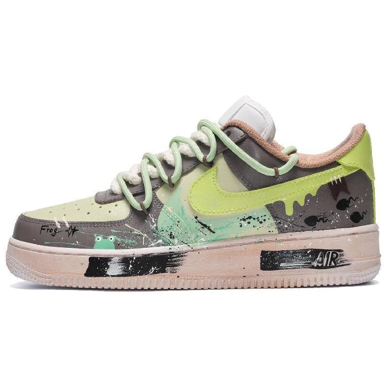 Custom The small jumping frog is white, brown and green Air Force 1 Sanddrift/White/Rough Green/Hemp – hand-painted custom…