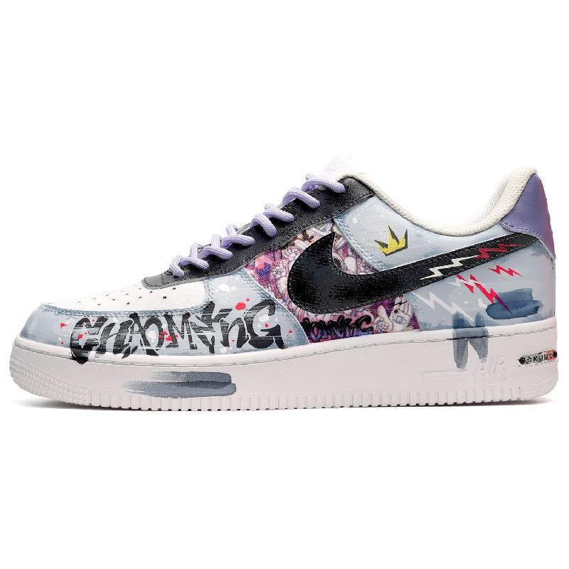 Black white and blue street-graffiti custom sneakers for men