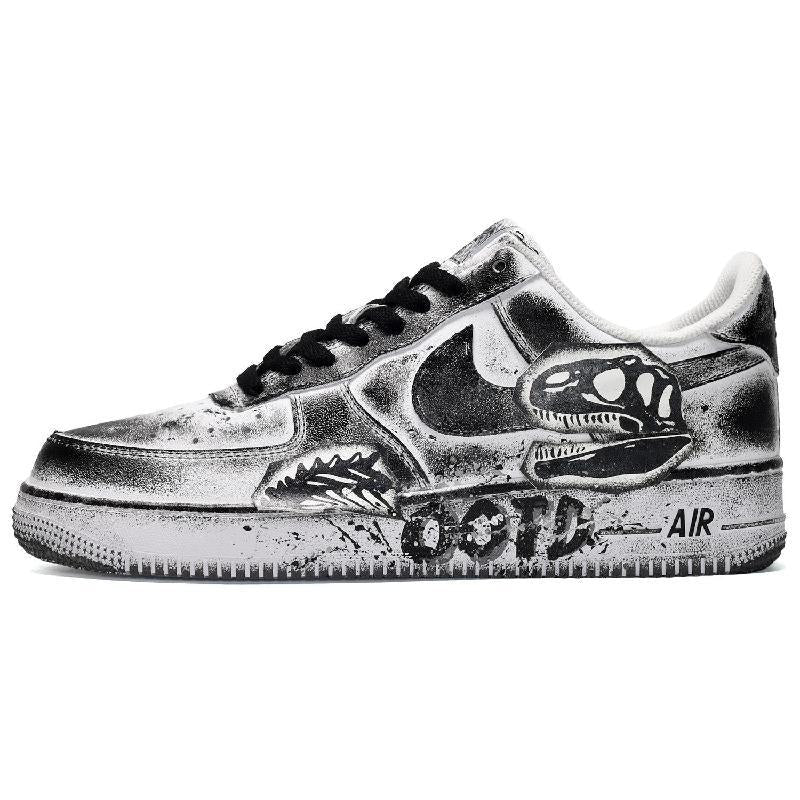 Black and white dragon-spine custom sneakers for men