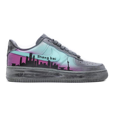 Custom Shanghai City limited edition gray and purple Air Force 1 – hand-painted custom sneakers | DiySneakers