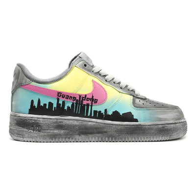 Custom limited edition in Guangdong city in gray, green and yellow Air Force 1 – hand-painted custom sneakers | DiySneakers