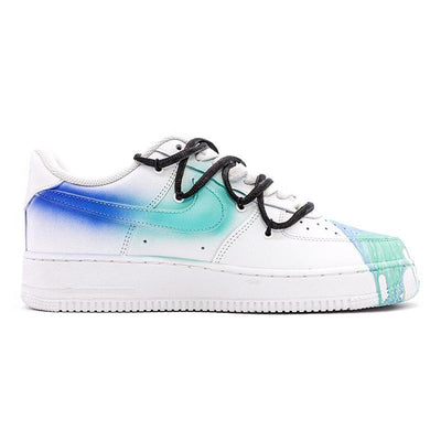 Custom fluid art graffiti in blue and green pink Air Force 1 Blue/green/pink – hand-painted custom sneakers | DiySneakers
