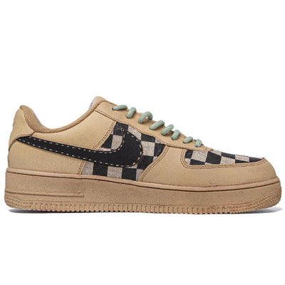 Custom heart-shaped Waffle beige white and brown Air Force 1 – hand-painted custom sneakers | DiySneakers