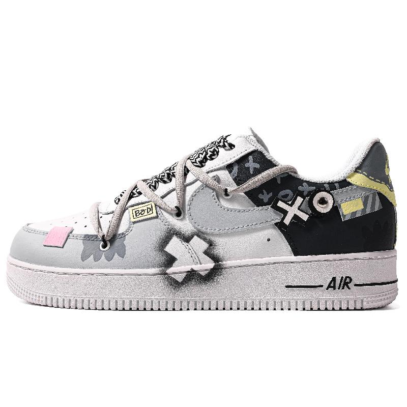 Custom black radio Male Air Force 1 Low Skate shoes – hand-painted custom sneakers | DiySneakers
