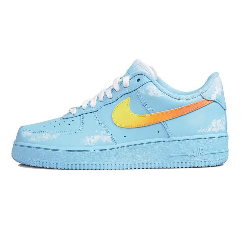 White and blue cloud-themed custom sneakers for men