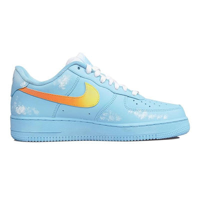 Custom Blue Sky Burning Clouds White and Blue QD Air Force 1 – hand-painted custom sneakers | DiySneakers