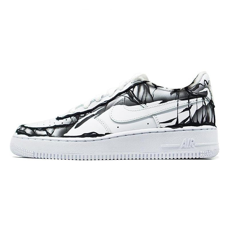 Black and white hand-painted dark graphic custom sneakers