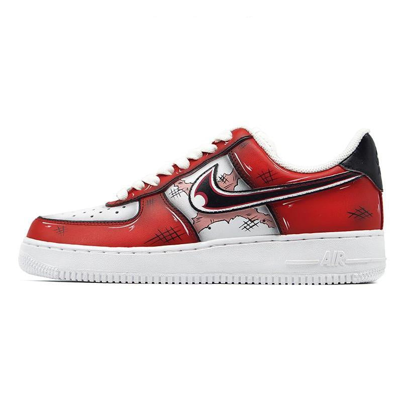 Red anime-inspired graphic custom sneakers for men