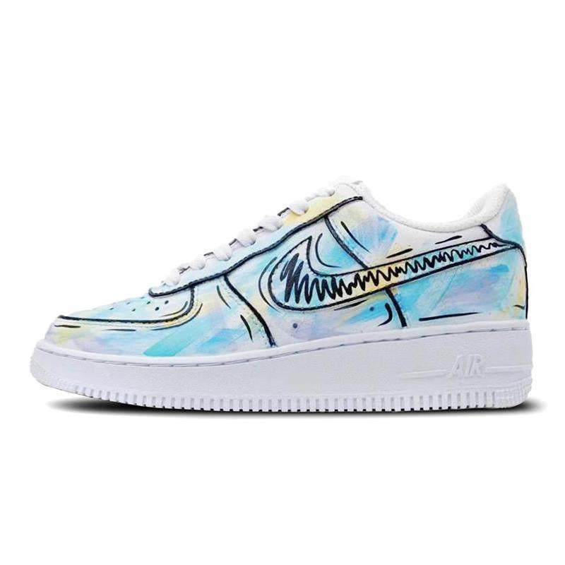 White blue and green cotton-candy 2D graffiti custom sneakers