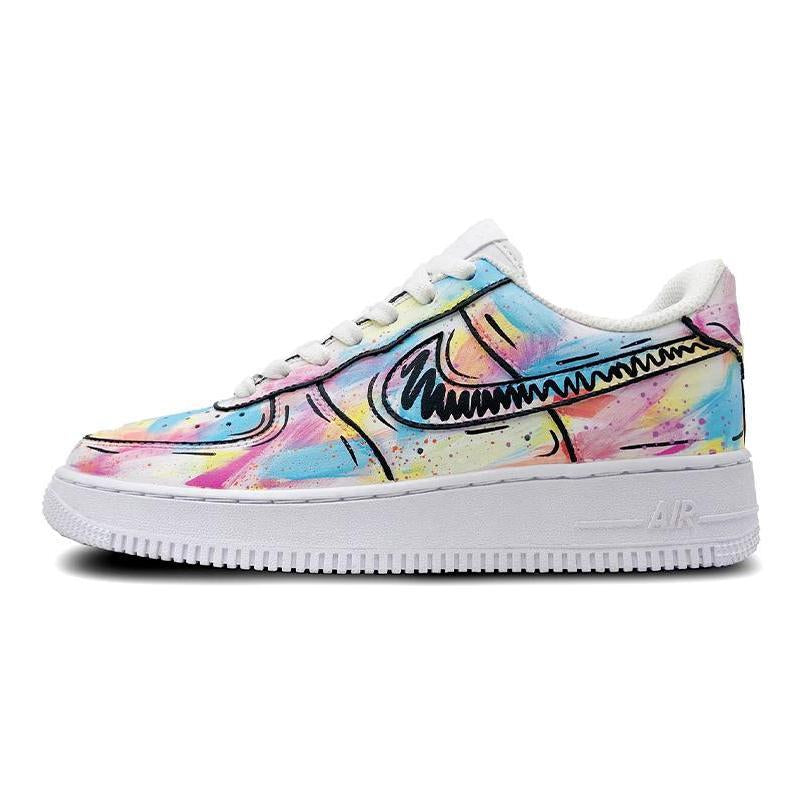 Candy-color 2D graffiti custom sneakers in a unisex style