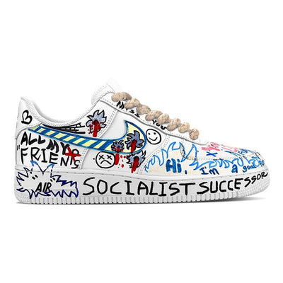 Custom street graffiti in GD color Air Force 1 White/Blue/Black – hand-painted custom sneakers | DiySneakers