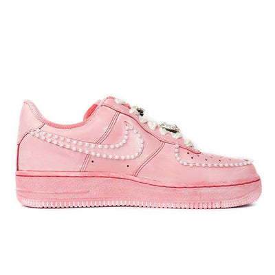 Custom and cherry blossom pink silk pearls Air Force 1 Low – hand-painted custom sneakers | DiySneakers