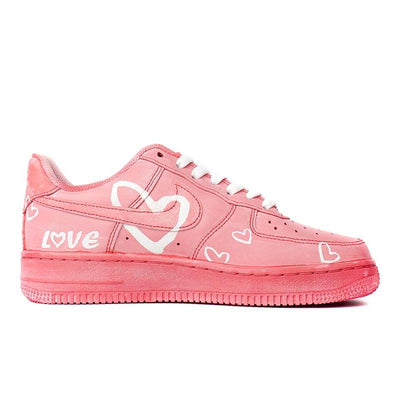 Custom The and designs are dyed with cherry blossom pink hearts Air Force 1 – custom sneakers view 2 | DiySneakers