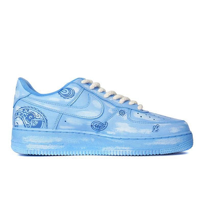 Custom The and cashew flower styles have a worn-out blue and white look Air Force 1 – hand-painted custom sneakers | DiySn…