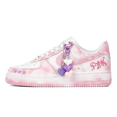 Custom heart-shaped sneakers in pink and white Male Air Force 1 Low Skate shoes – custom sneakers view 2 | DiySneakers