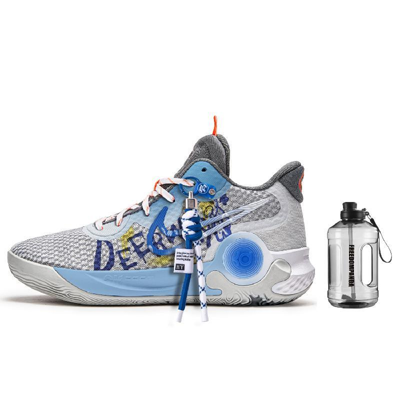 Custom "Heartless Bear" KD Trey 5 Gray/Blue – hand-painted custom sneakers | DiySneakers