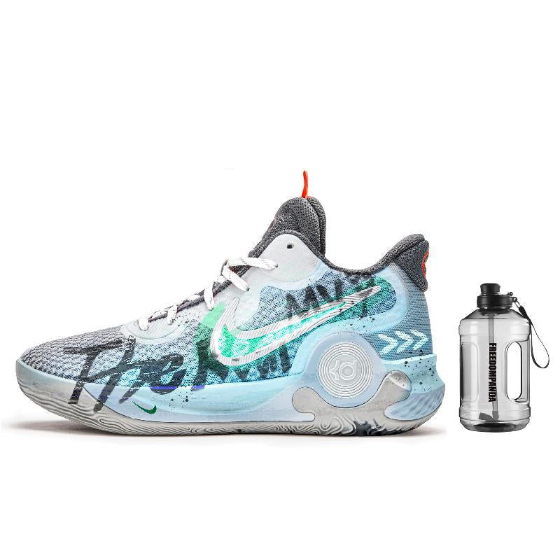 Custom Green wind and bamboo shadows KD Trey 5 Gray/Blue – hand-painted custom sneakers | DiySneakers