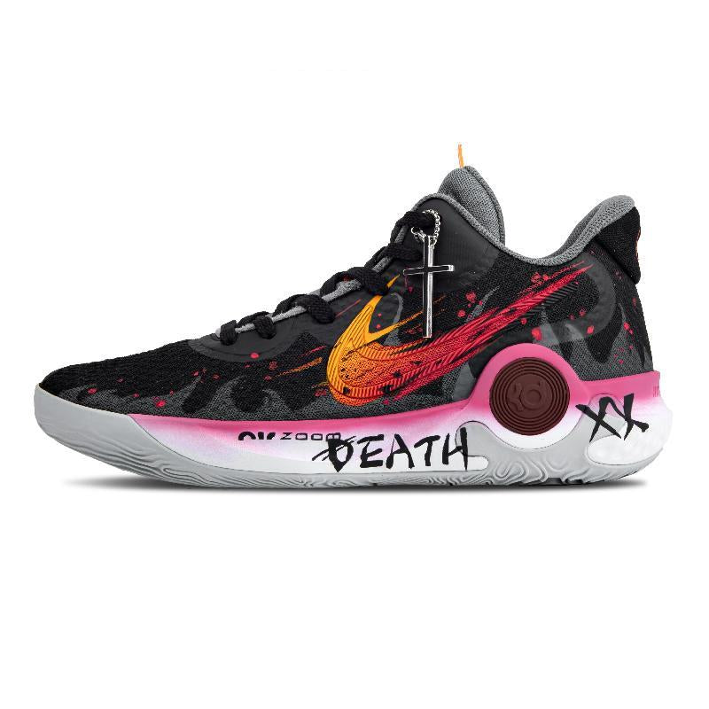 Custom Death Flame KD Trey 5 IX Black/Gray/Red/Yellow – hand-painted custom sneakers | DiySneakers