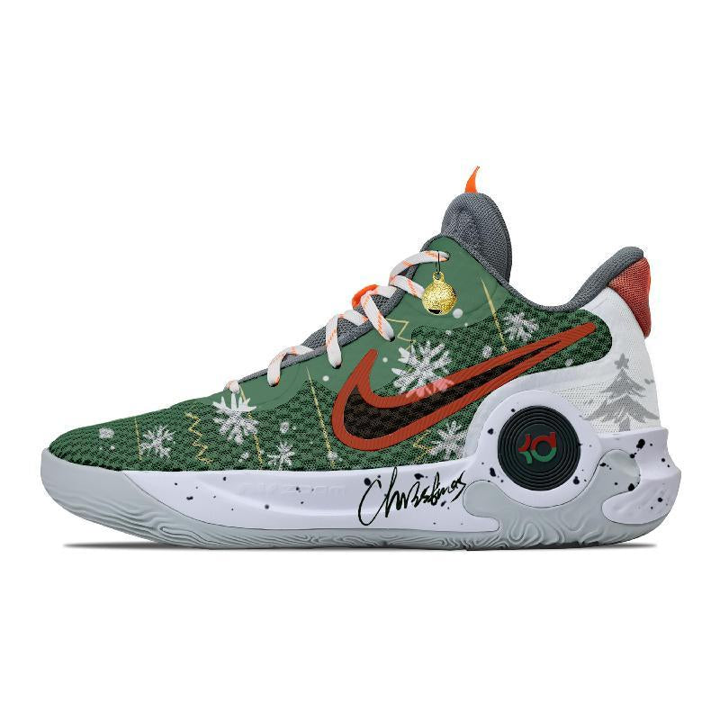 Custom Christmas wishes for both and KD Trey 5 IX Green/white/red/black – hand-painted custom sneakers | DiySneakers