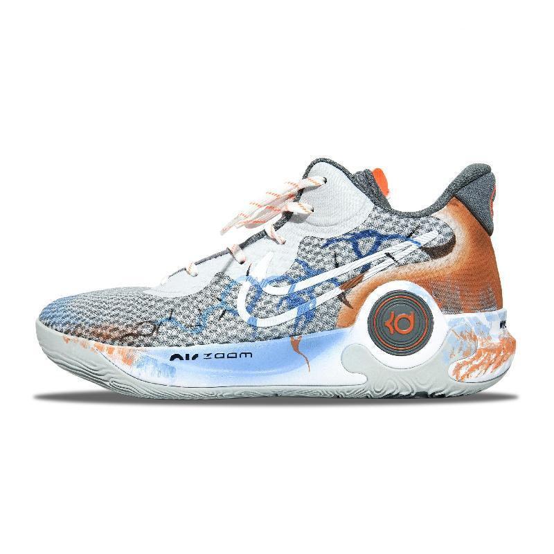 Custom "Blazing flame" KD Trey 5 IX Gray/Orange/Blue – hand-painted custom sneakers | DiySneakers