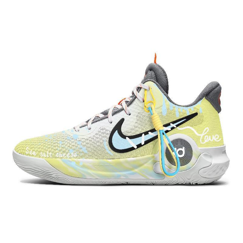 Custom Afternoon love for both and KD Trey 5 IX Yellow/Blue/Gray/Black/White – hand-painted custom sneakers | DiySneakers