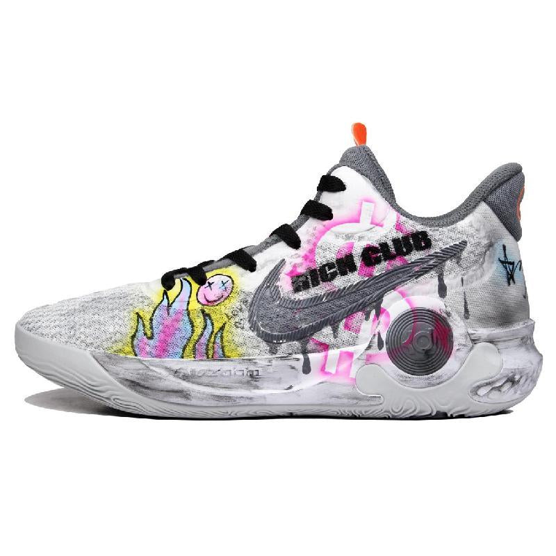 Custom Graffiti aging KD Trey 5 IX White/Gray – hand-painted custom sneakers | DiySneakers