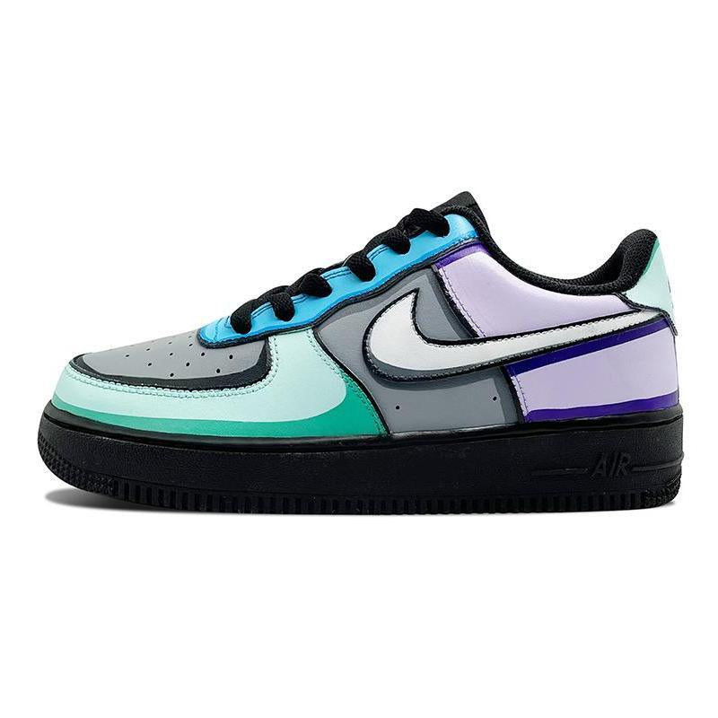 Custom 3D hand-drawn graffiti for in black, purple and green Air Force 1 Black/purple/green – hand-painted custom sneakers…