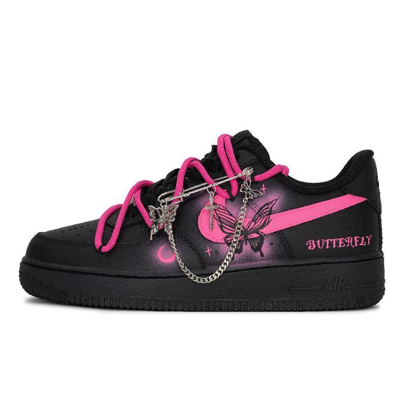 Custom The black and pink butterfly dance Air Force 1 Black/pink – hand-painted custom sneakers | DiySneakers