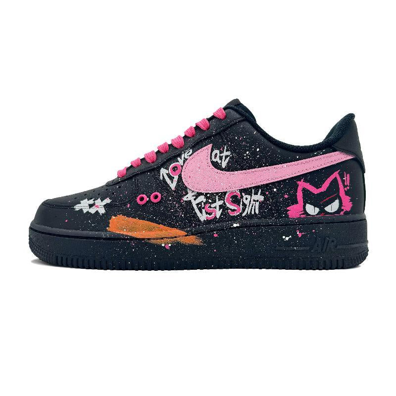Custom Pink ink raspberry Air Force 1 Black/pink – hand-painted custom sneakers | DiySneakers