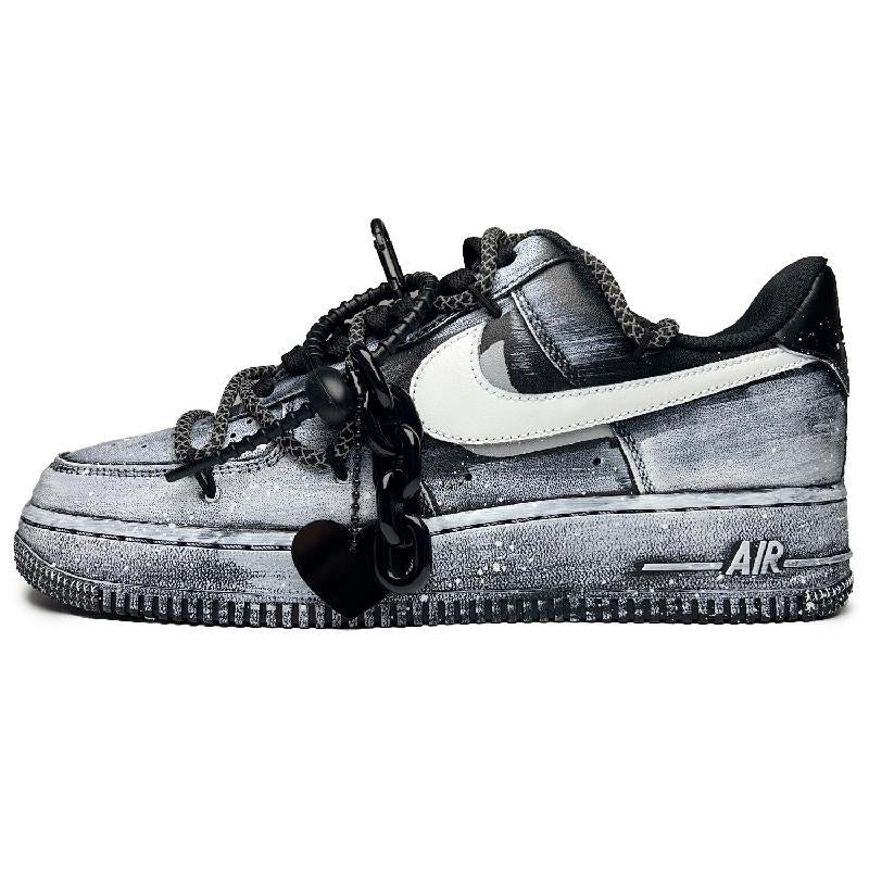 Custom The female style of the Magpie Bridge and the starry River Air Force 1 Black/white/gray – hand-painted custom sneak…