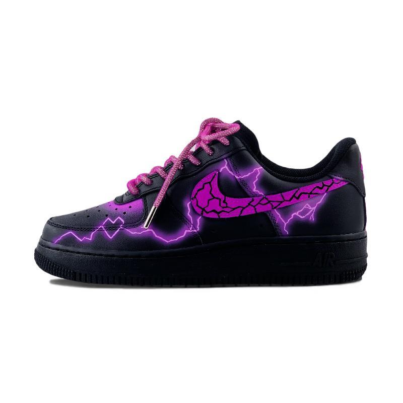Custom Burst Lightning Heart Purple Air Force 1 Black/purple/pink – hand-painted custom sneakers | DiySneakers