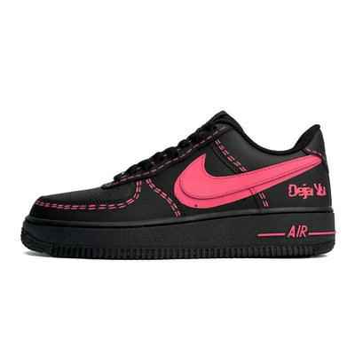 Custom black pink with rose red stitching Air Force 1 – custom sneakers view 2 | DiySneakers