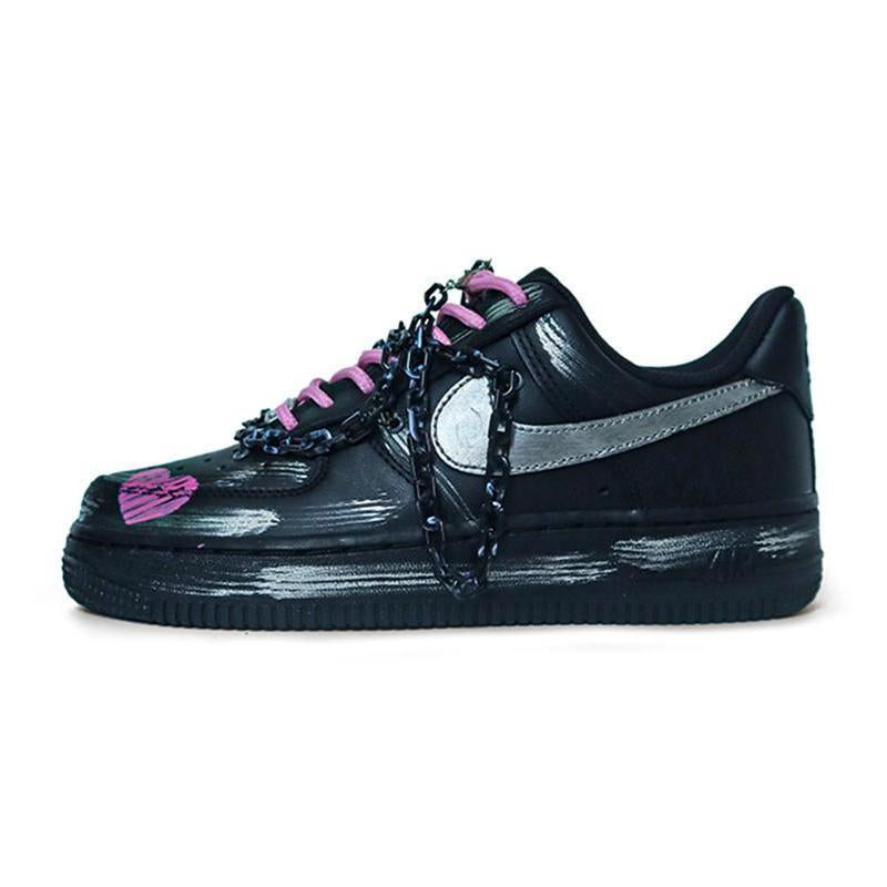 Custom electric silver chain Air Force 1 Black/Sliver – hand-painted custom sneakers | DiySneakers