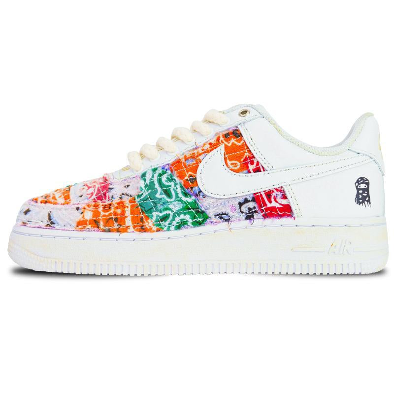 Custom destroy cashews Air Force 1 White/Green/Orange – hand-painted custom sneakers | DiySneakers
